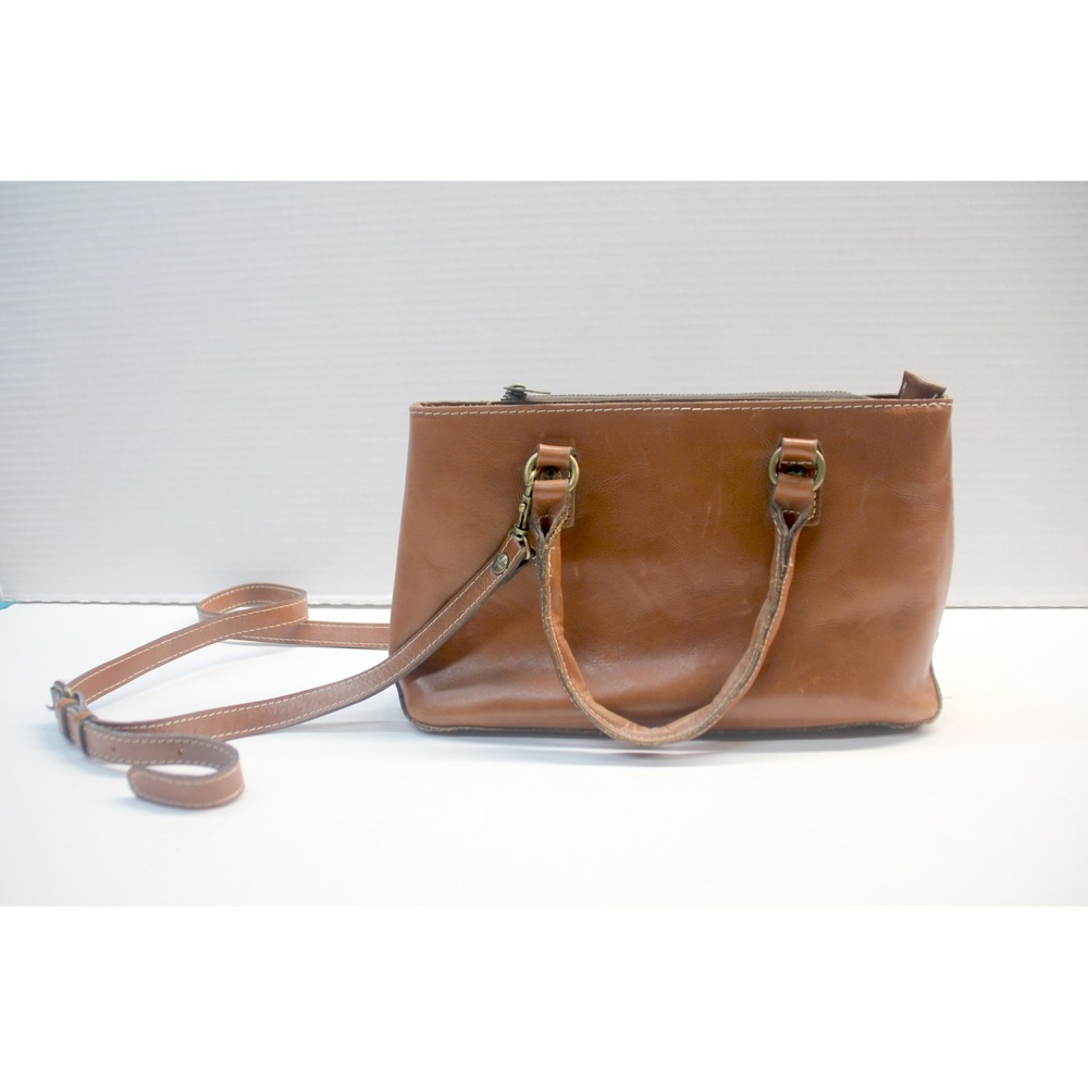 Patricia Nash Tan Leather Satchel Crossbody Bag Vintage Style Handbag Brown